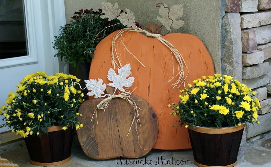 wood pumpkins porch