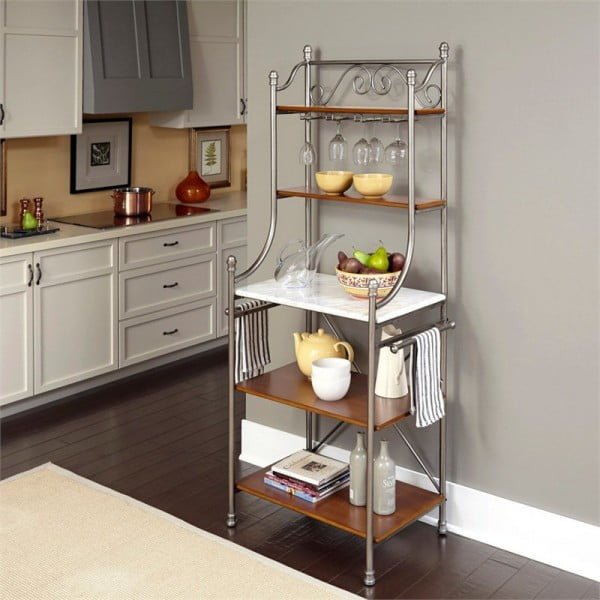 20 Creative Baker S Rack Decorating Ideas   Home Styles The Orleans Marble Baker 39 S Rack In Vintage Caramel Img 