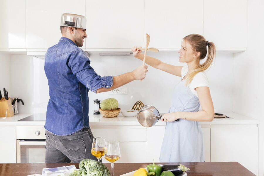 young couple kitchen