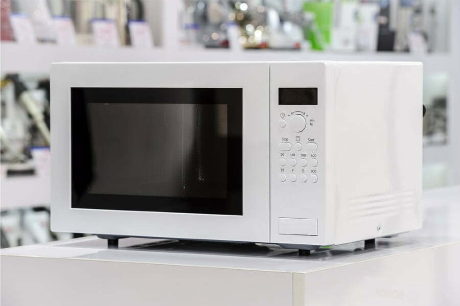 microwave on a shelf