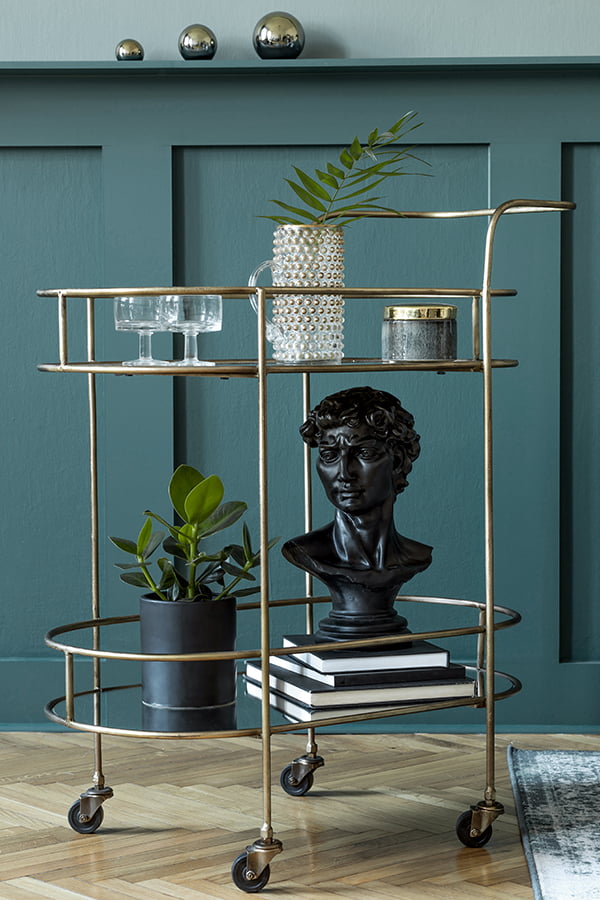 bar cart with plants