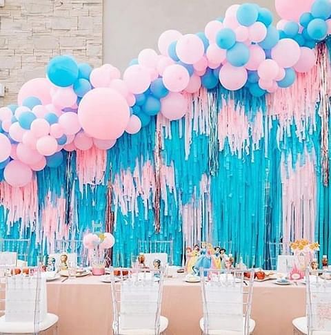Mesmerizing And Elegant: Pink And Blue Streamer Decor Idea For Kids' Birthday Parties decor with streamers
