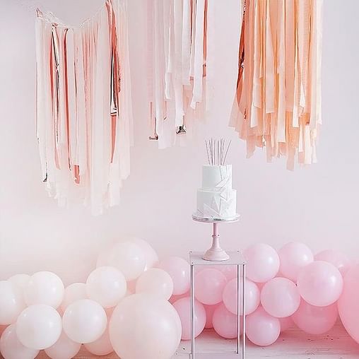 Glamorous Luxe: Pastel Streamers And Balloon Arch Decoration Idea decor with streamers