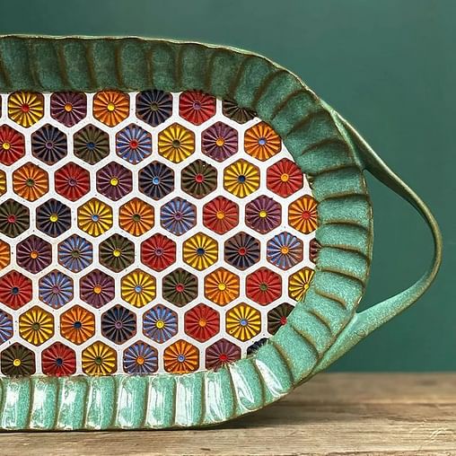 Vibrant And Charming Ceramic Platter By Pinezen Pottery decor with trays