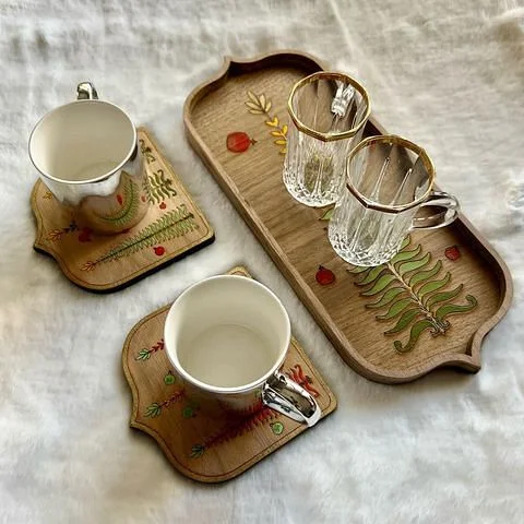 Intricate And Functional: Handcrafted Indian Wooden Tray Set decor with trays
