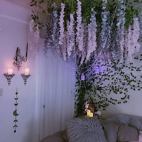 Dreamy Pastel Goth And Whimsical Ivy Decorated Bedroom ivy decor