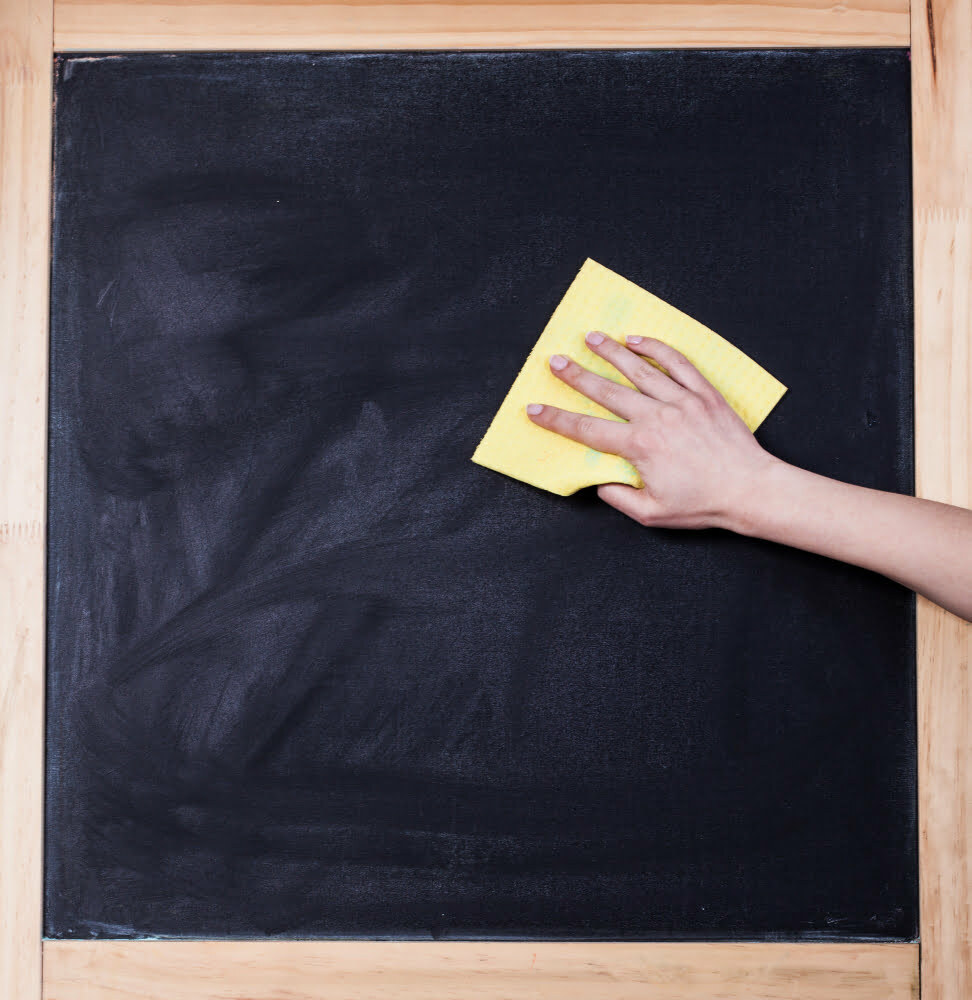 cleaning the chalkboard