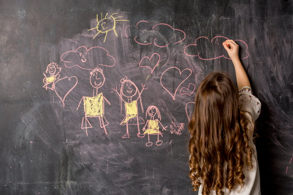 kids drawing blackboard