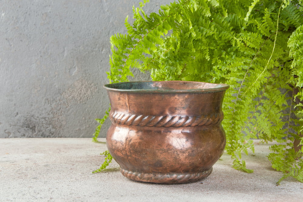 Patina finish brass pot