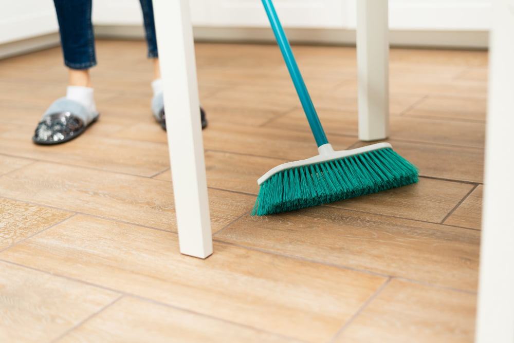 sweeping laminated floor