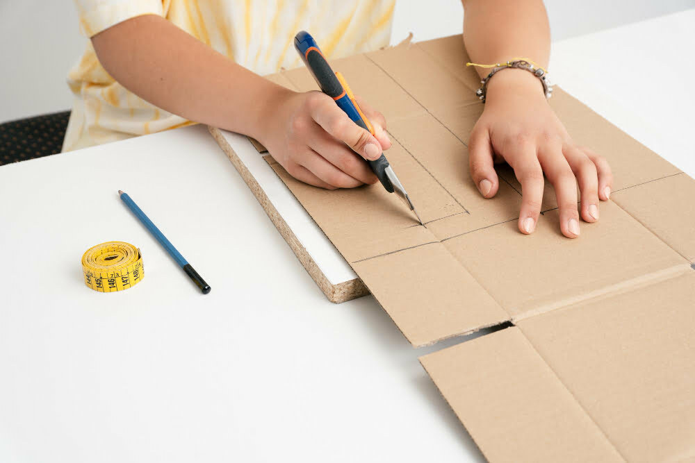 cutting cardboard for shelves