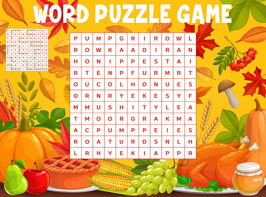 Turkey-themed Word Search Board