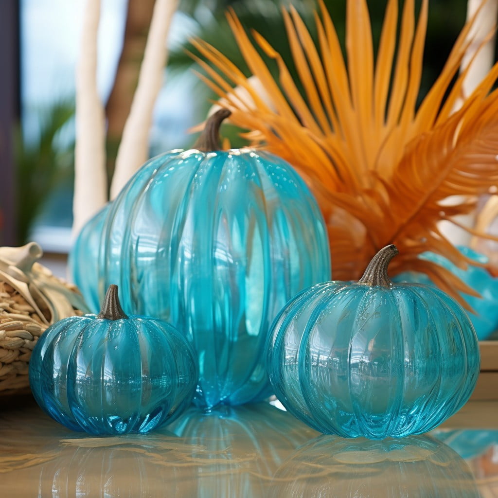 aqua blue glass pumpkins for coastal themes