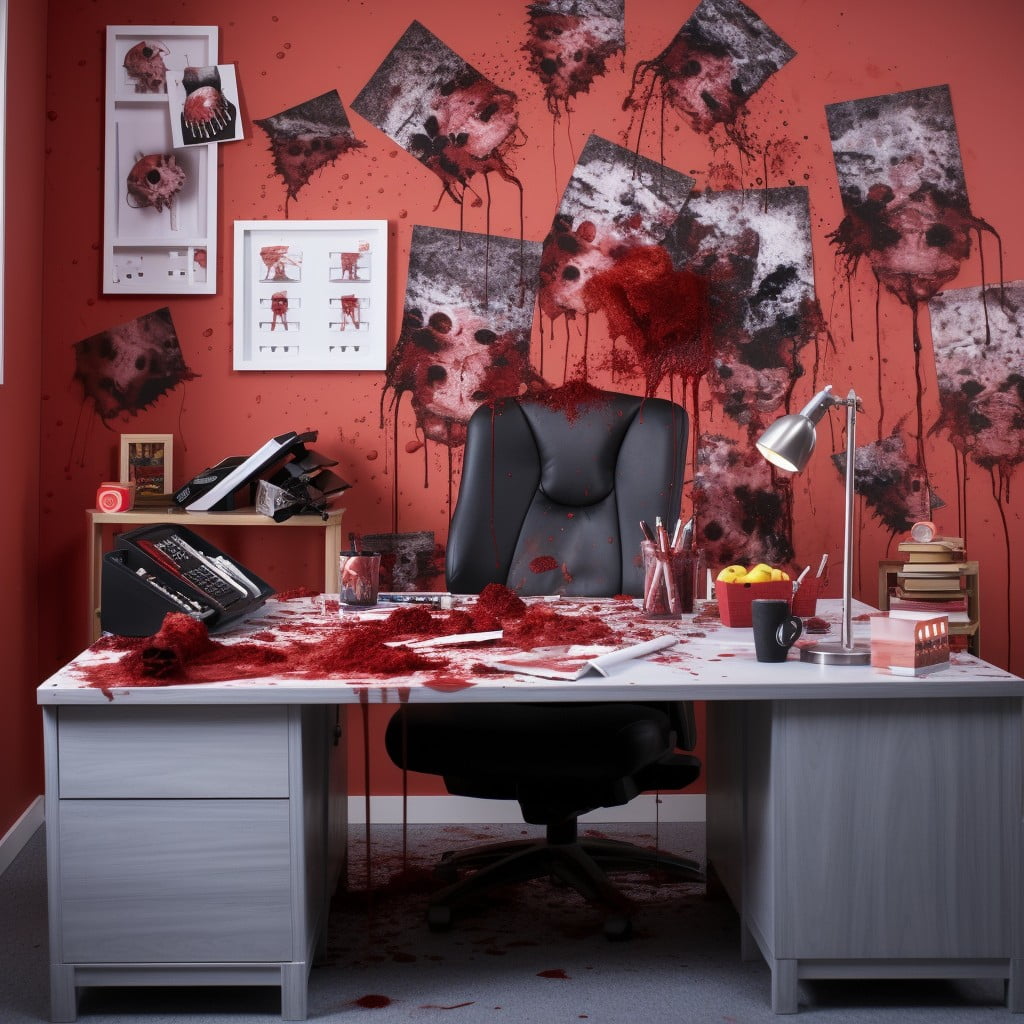blood splattered office supplies