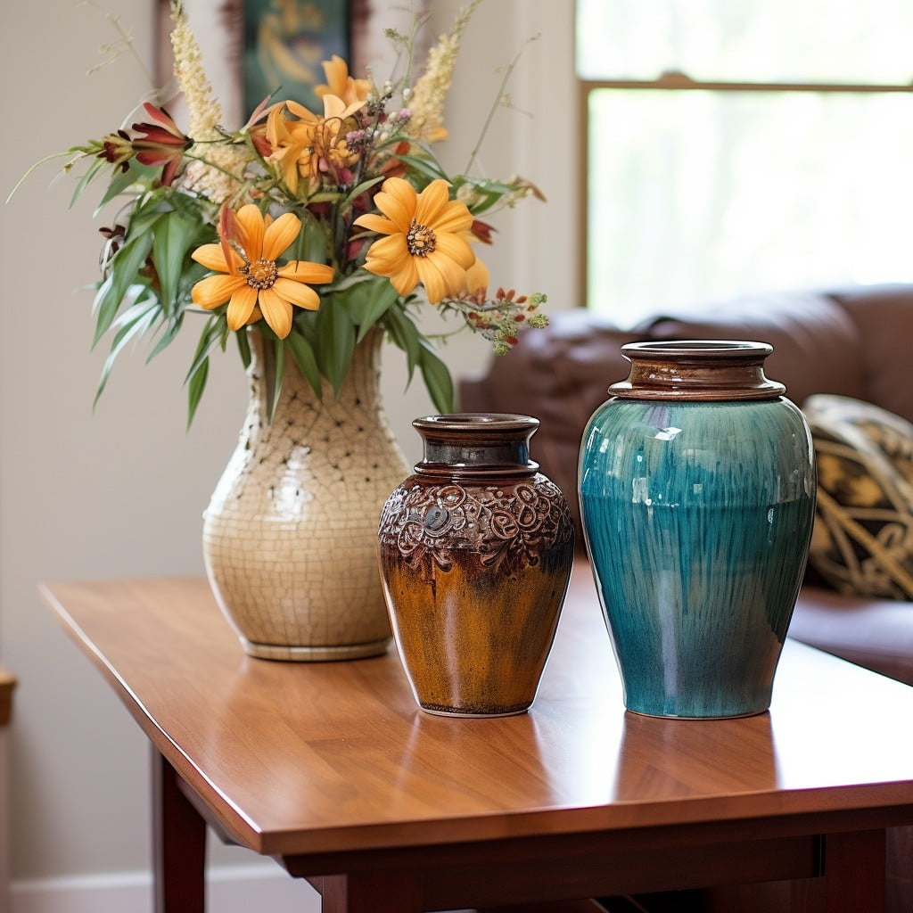 ceramic vases with flowers