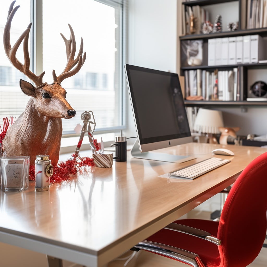 desk rudolph antler and nose decorations