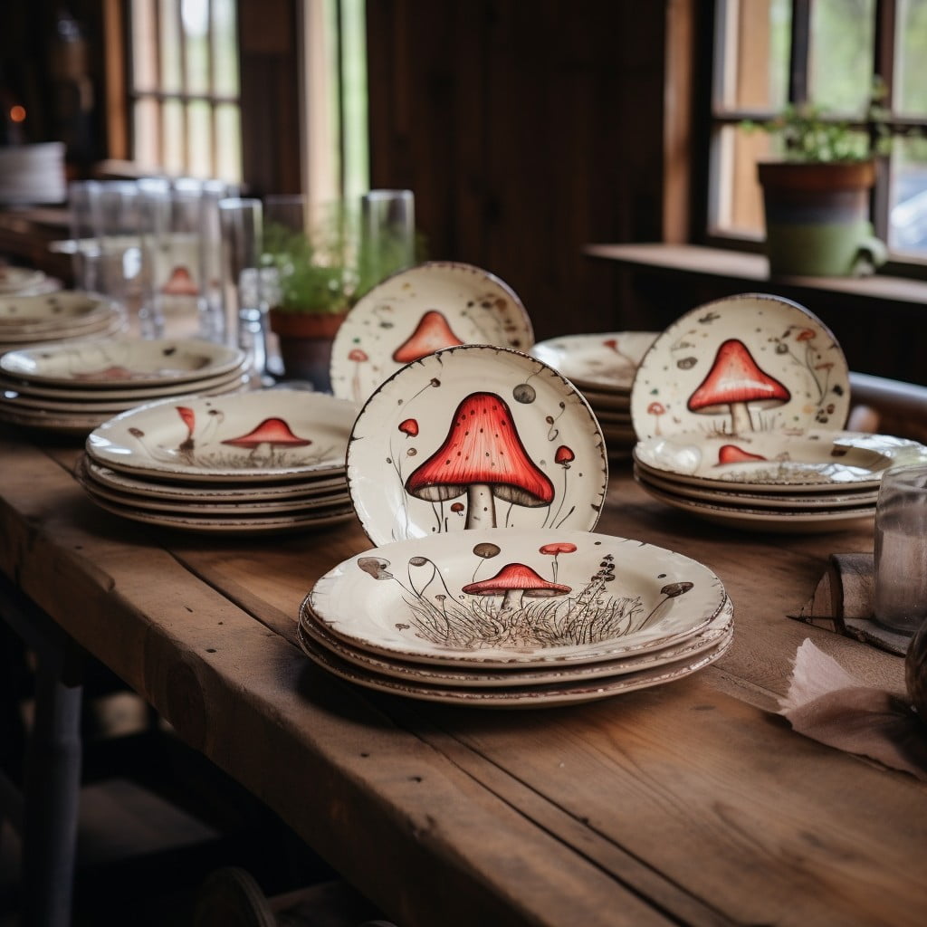 hand painted mushroom dinner plates