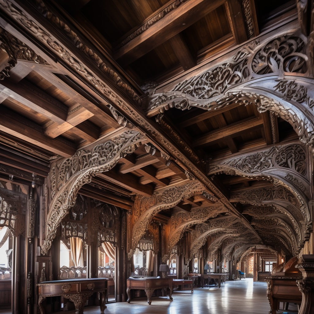 intricate carved wooden beams