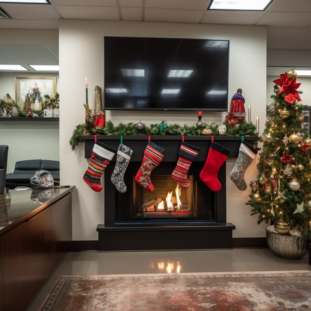 office fireplace stocking display