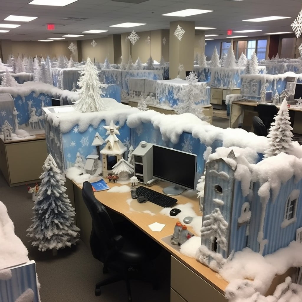 winter wonderland themed cubicles
