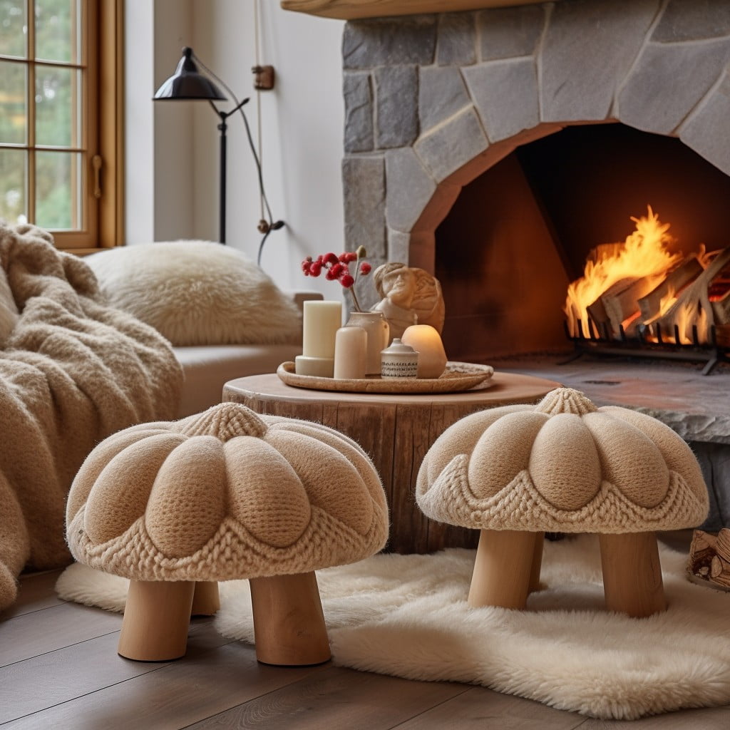 woollen mushroom shaped footstools