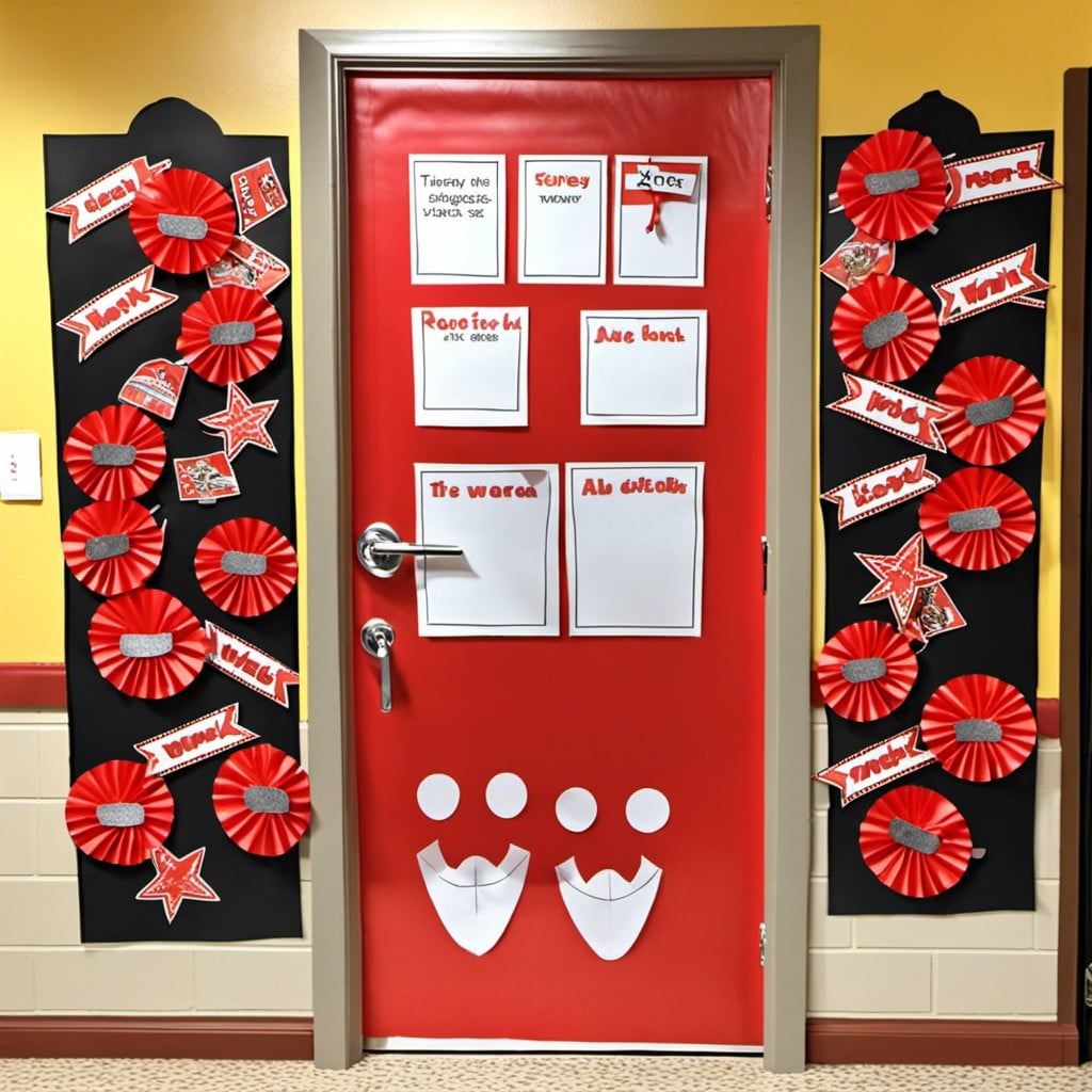 3d door decoration with cut out red ribbons