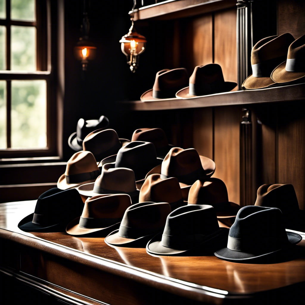 a collection of fedora hats