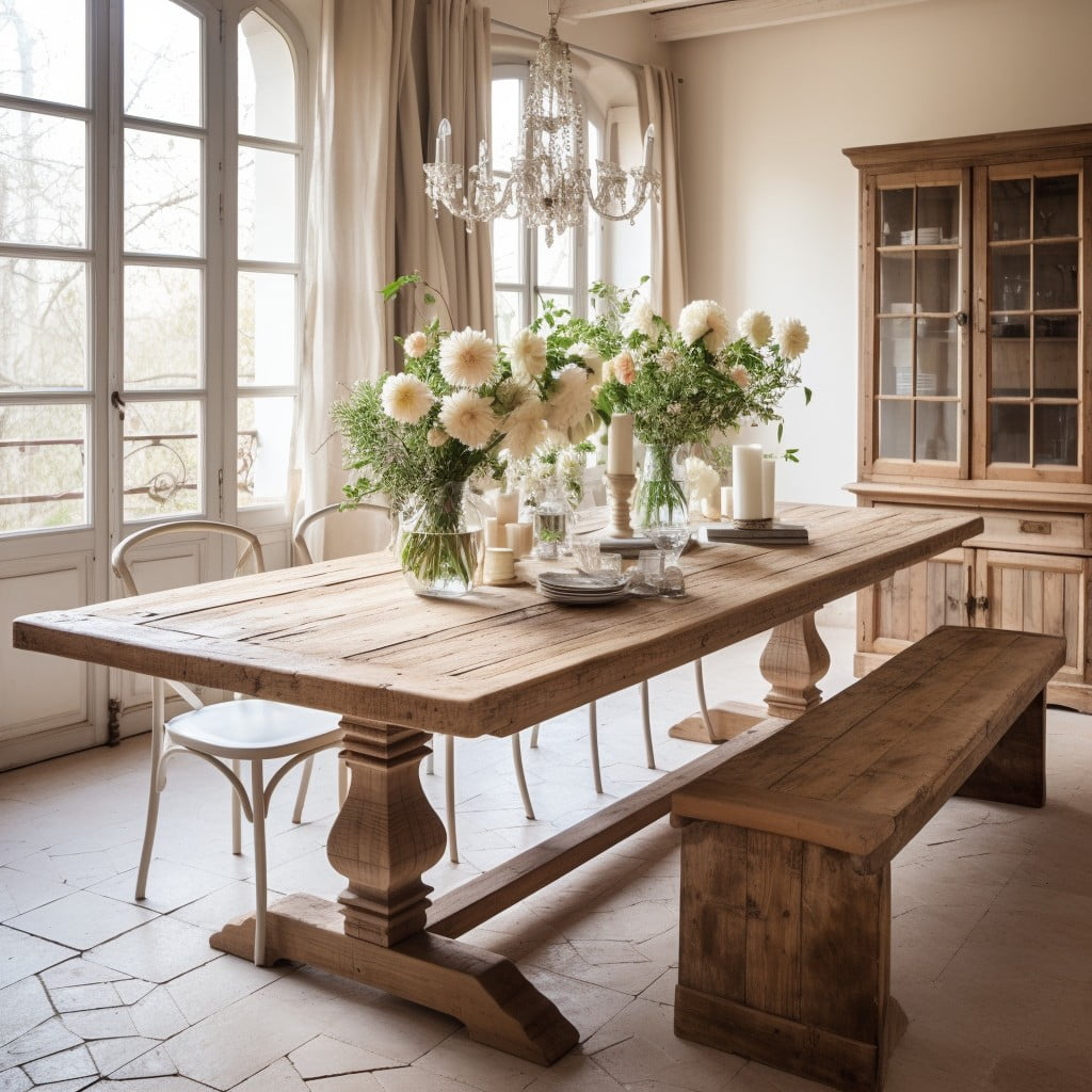 arranging a rustic wooden dining table