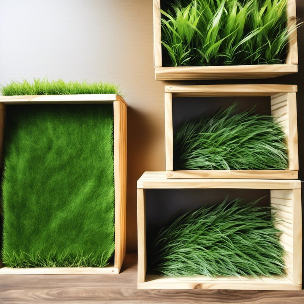 artificial grass in wooden boxes