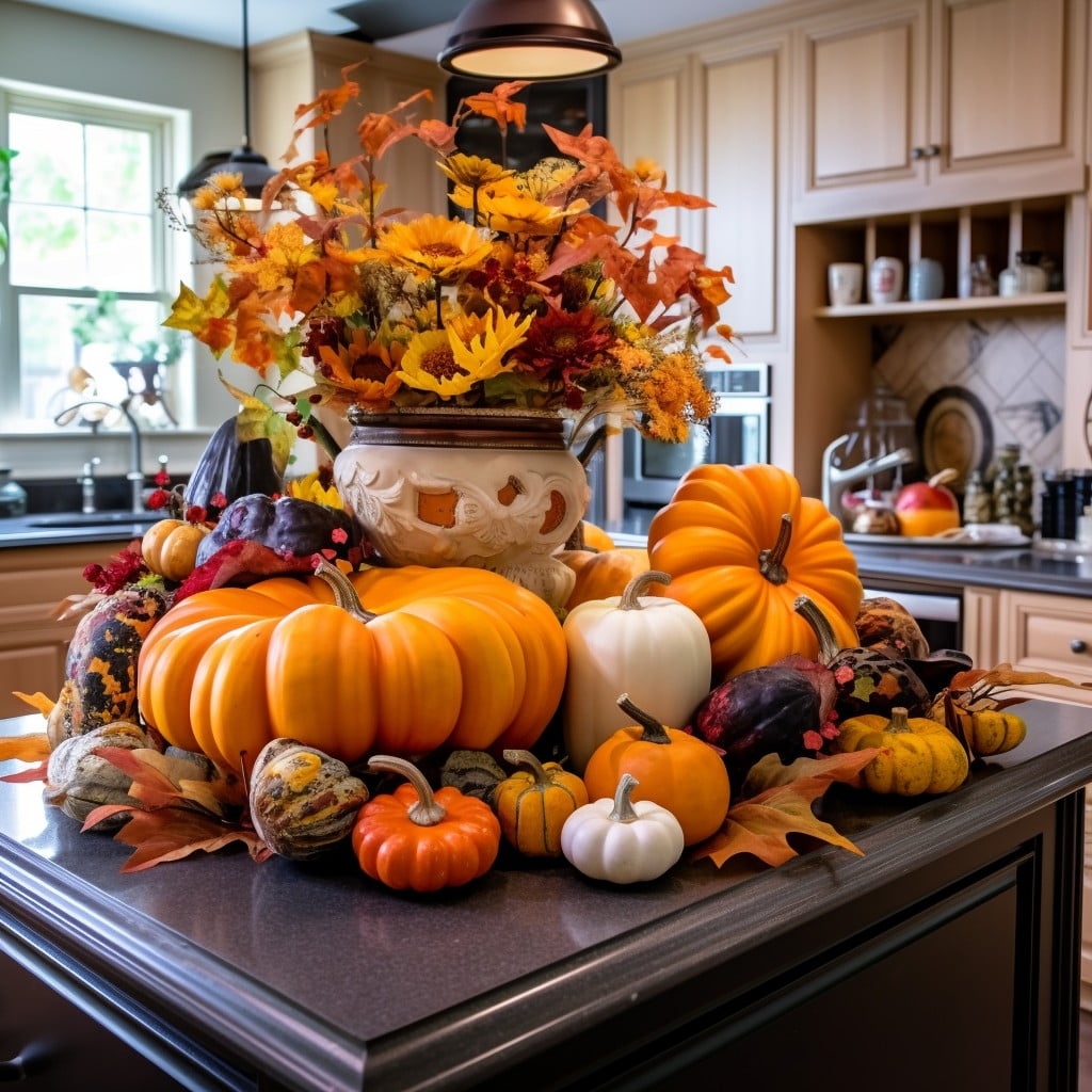 autumn pumpkin and leaves display