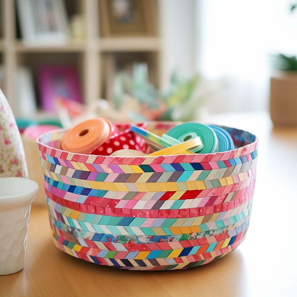 basket decorated with washi tape
