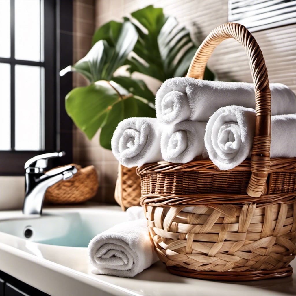 basket of rolled towels