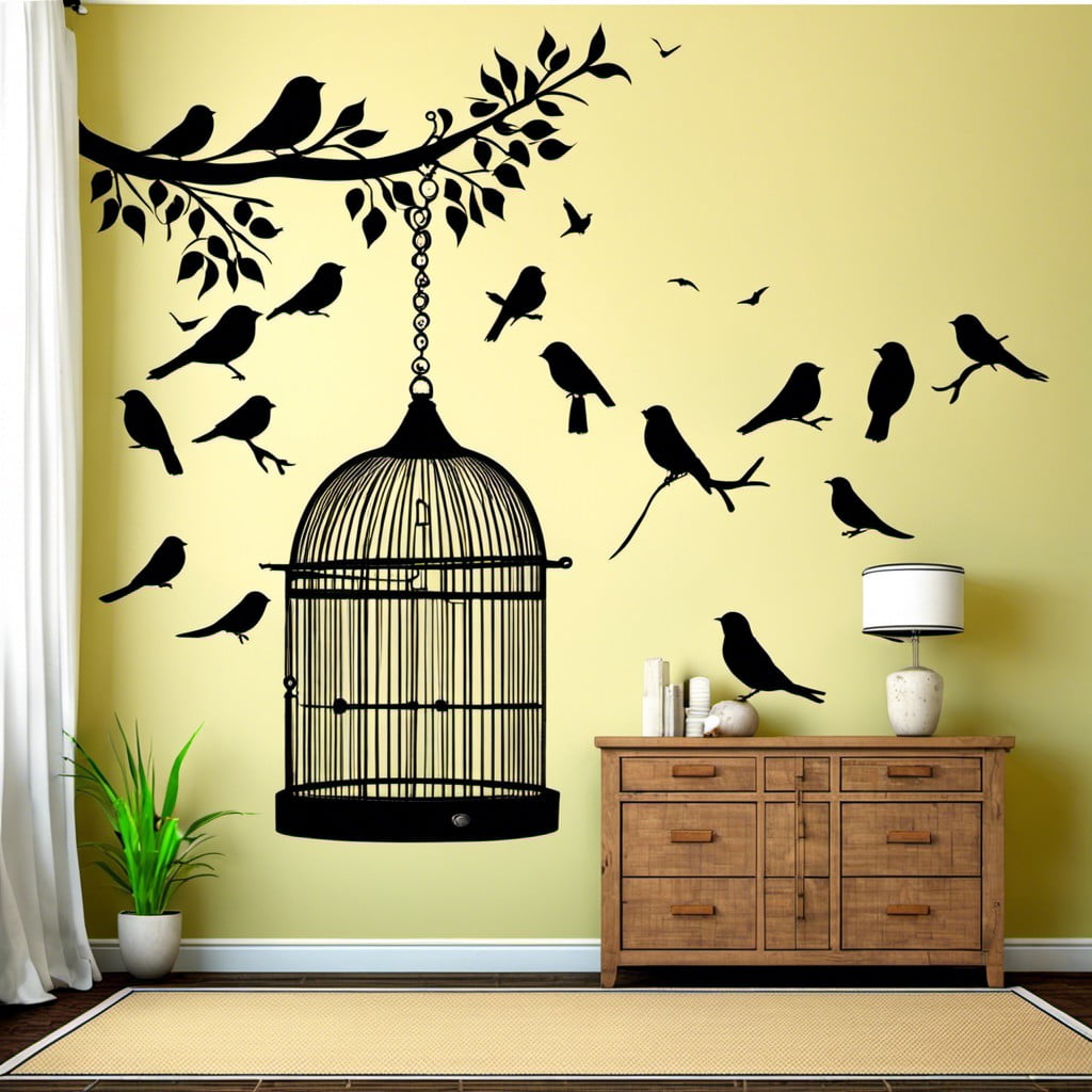 bird themed wall decals near cage