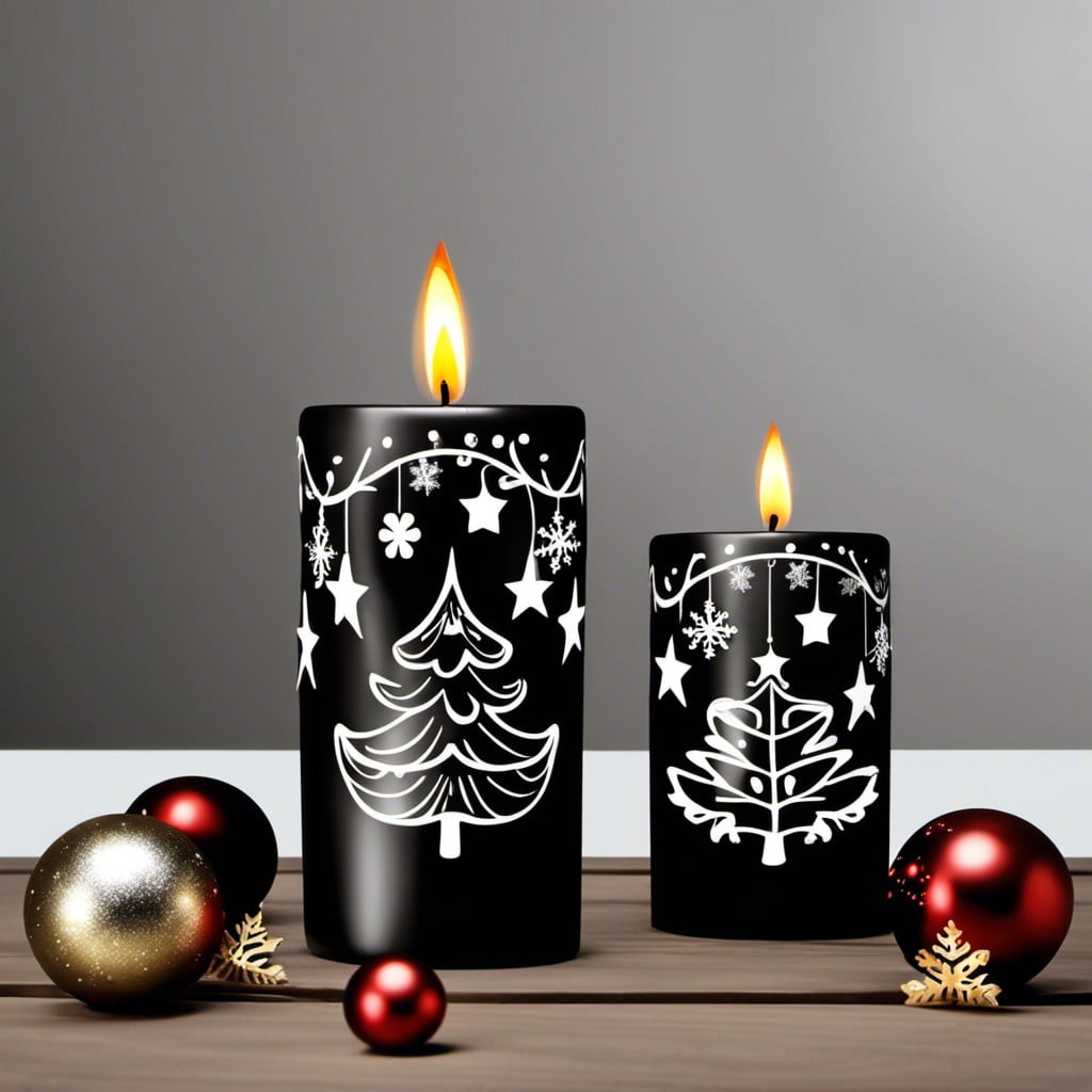 black candle holders with christmas motifs