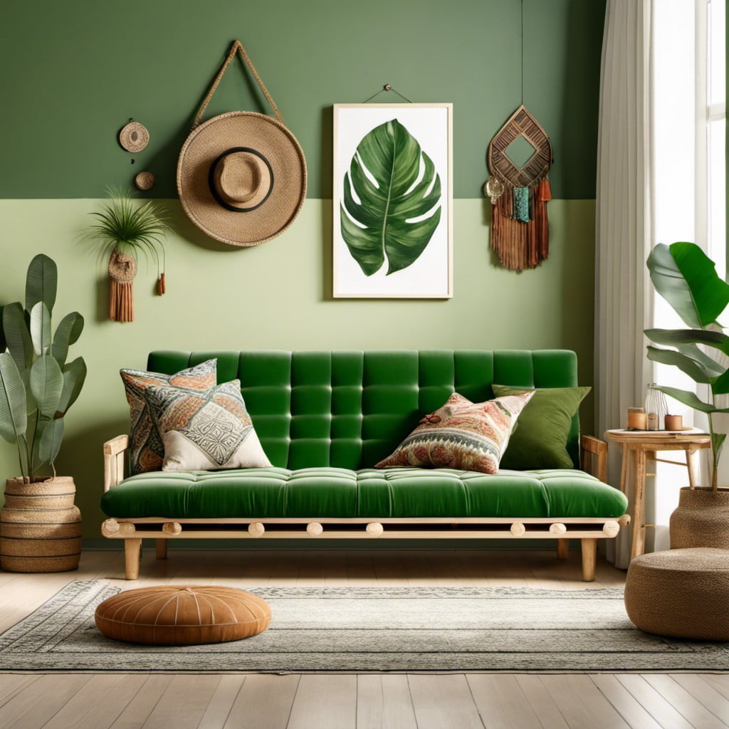 boho theme with a green futon