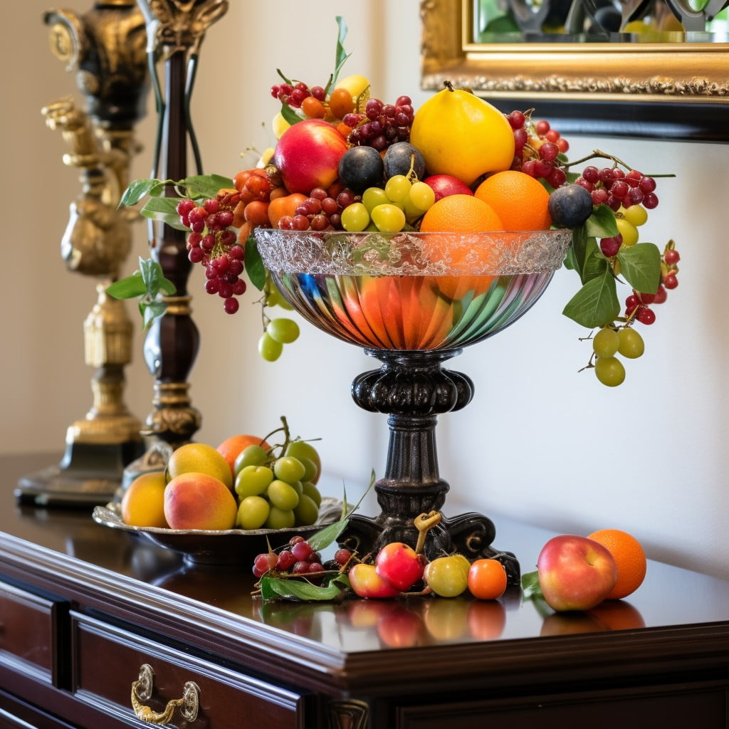 bowl of colorful faux fruits