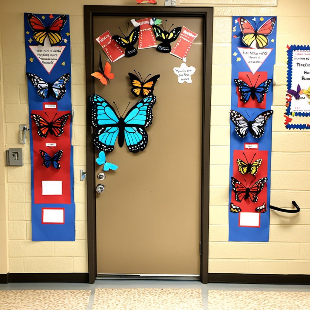 butterfly themed door decoration made out of red ribbons