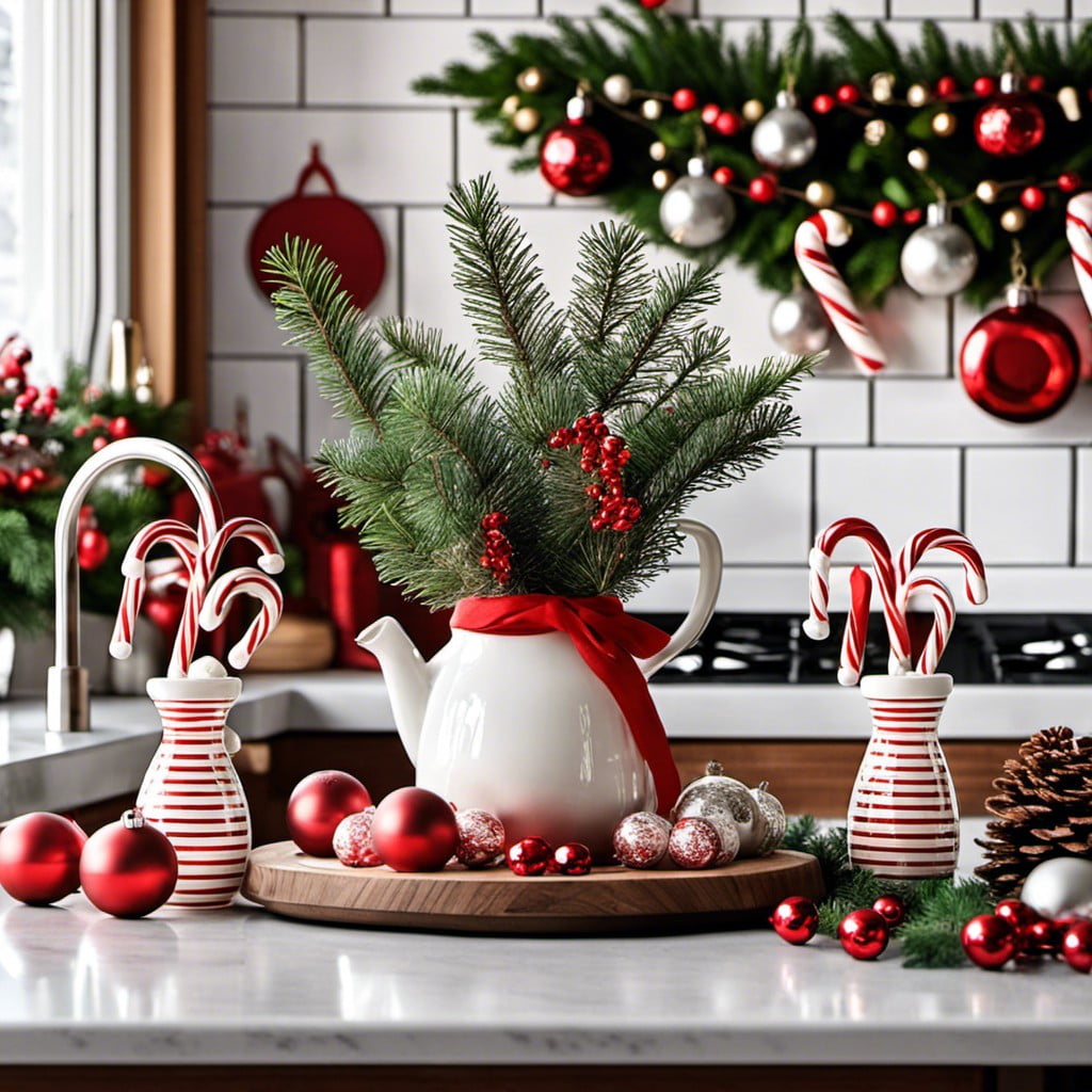 candy cane ornaments on plants
