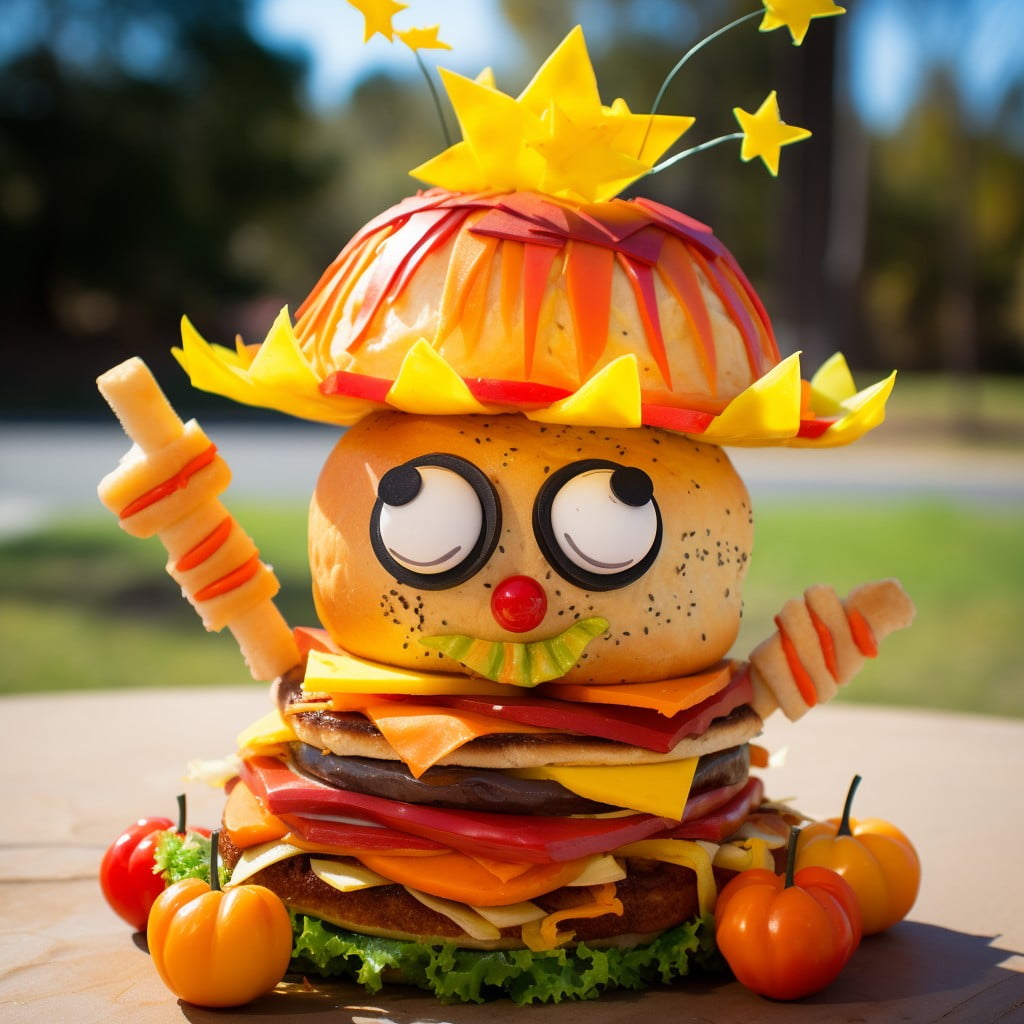 cheeseburger themed pumpkin decoration