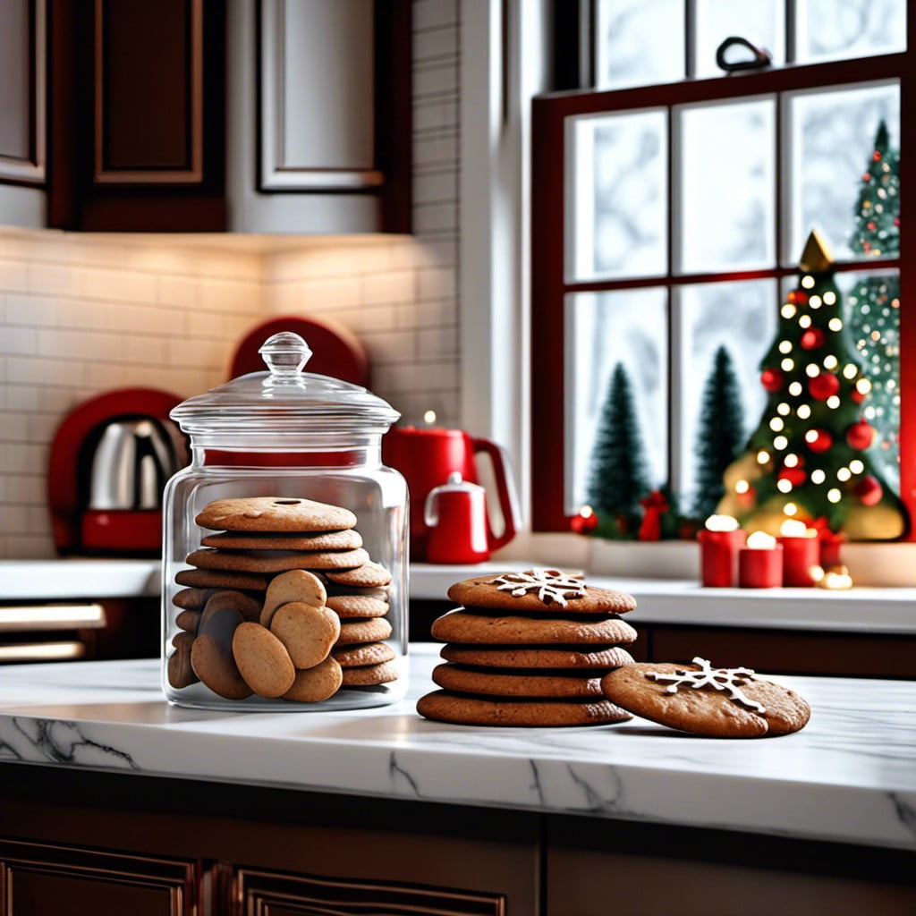 christmas cookie jar on countertop
