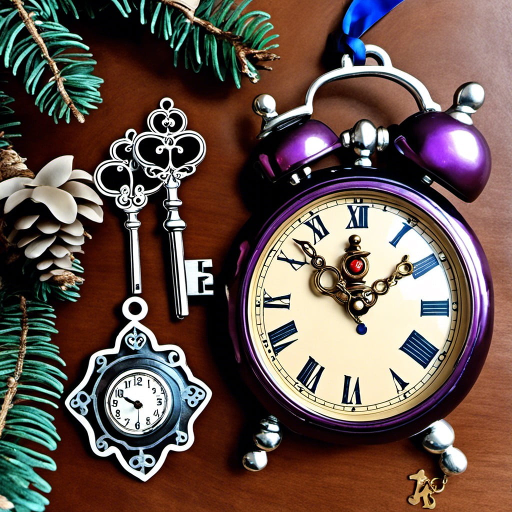 clock and key shaped ornaments