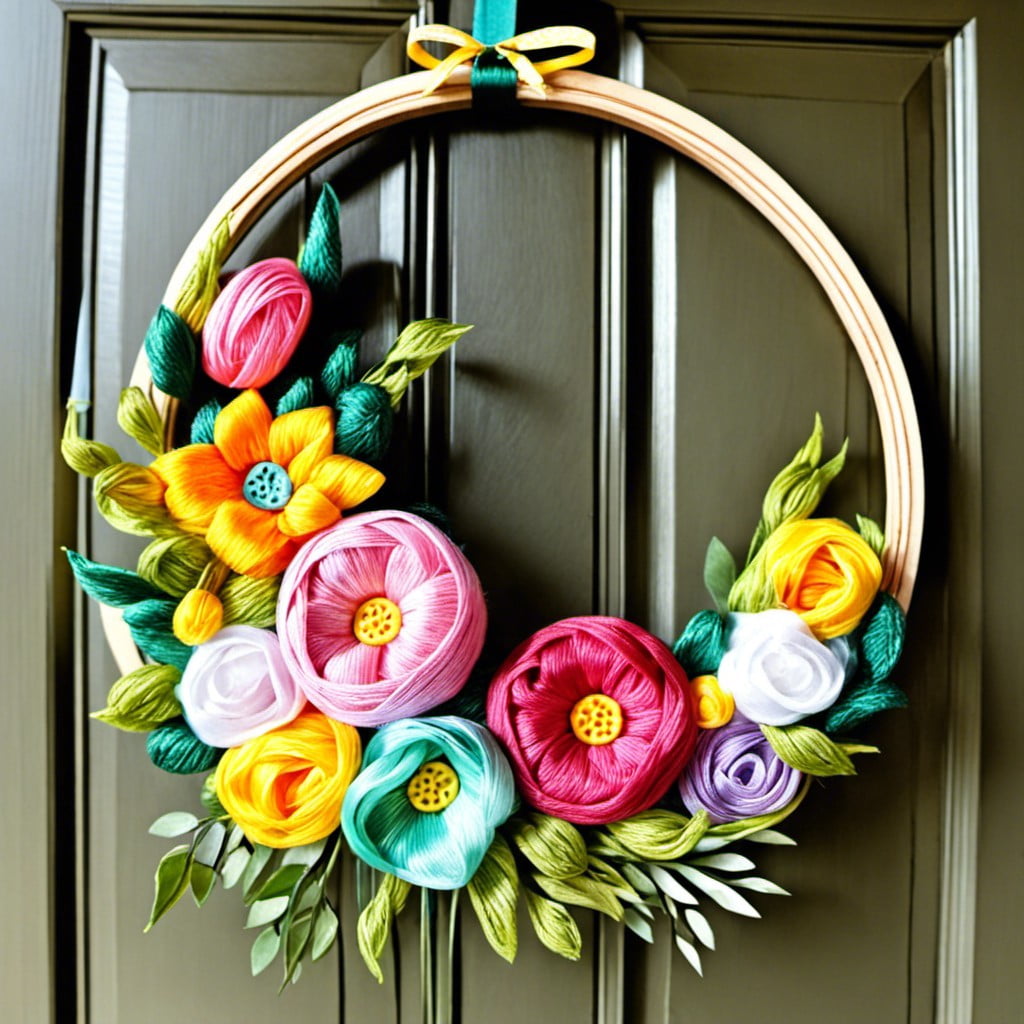colorful ribbon embroidery hoop wreath