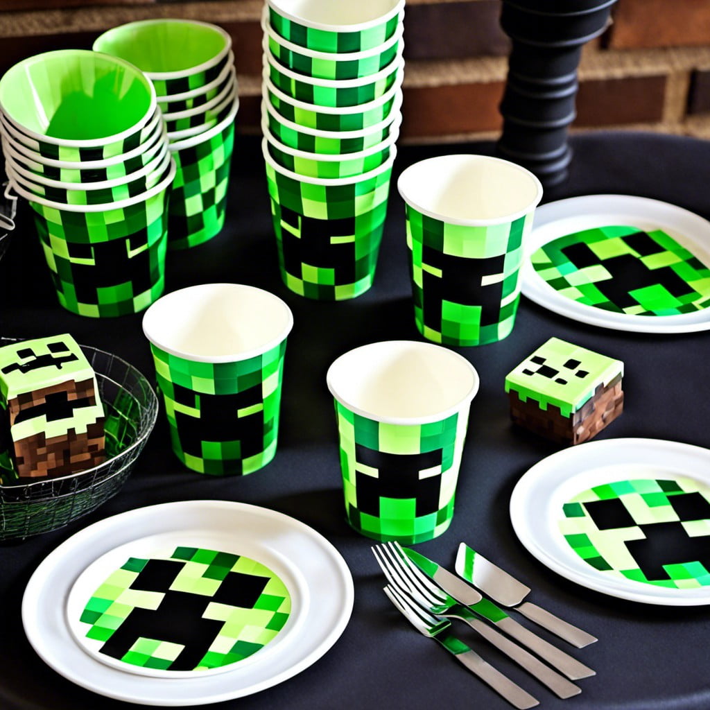 creeper green cups and plates