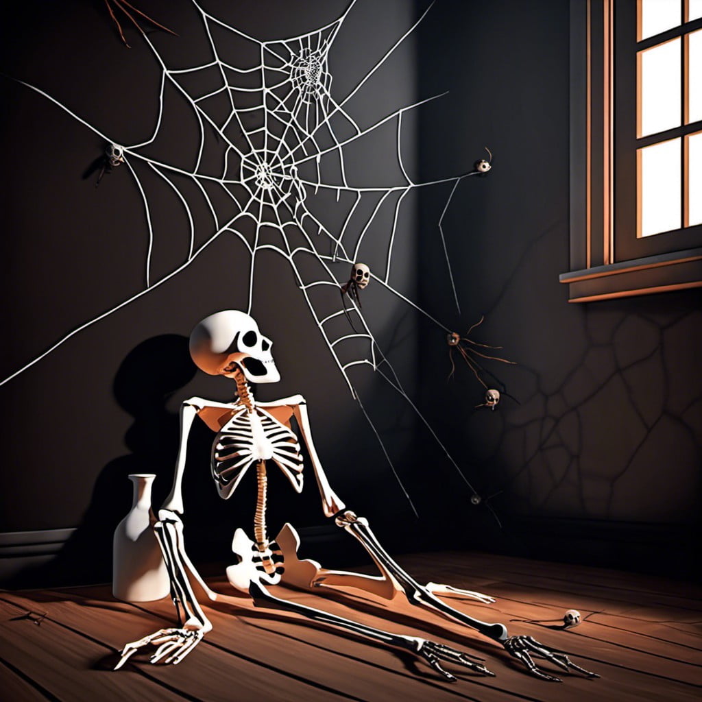 creepy corner with spiderweb and skeletons
