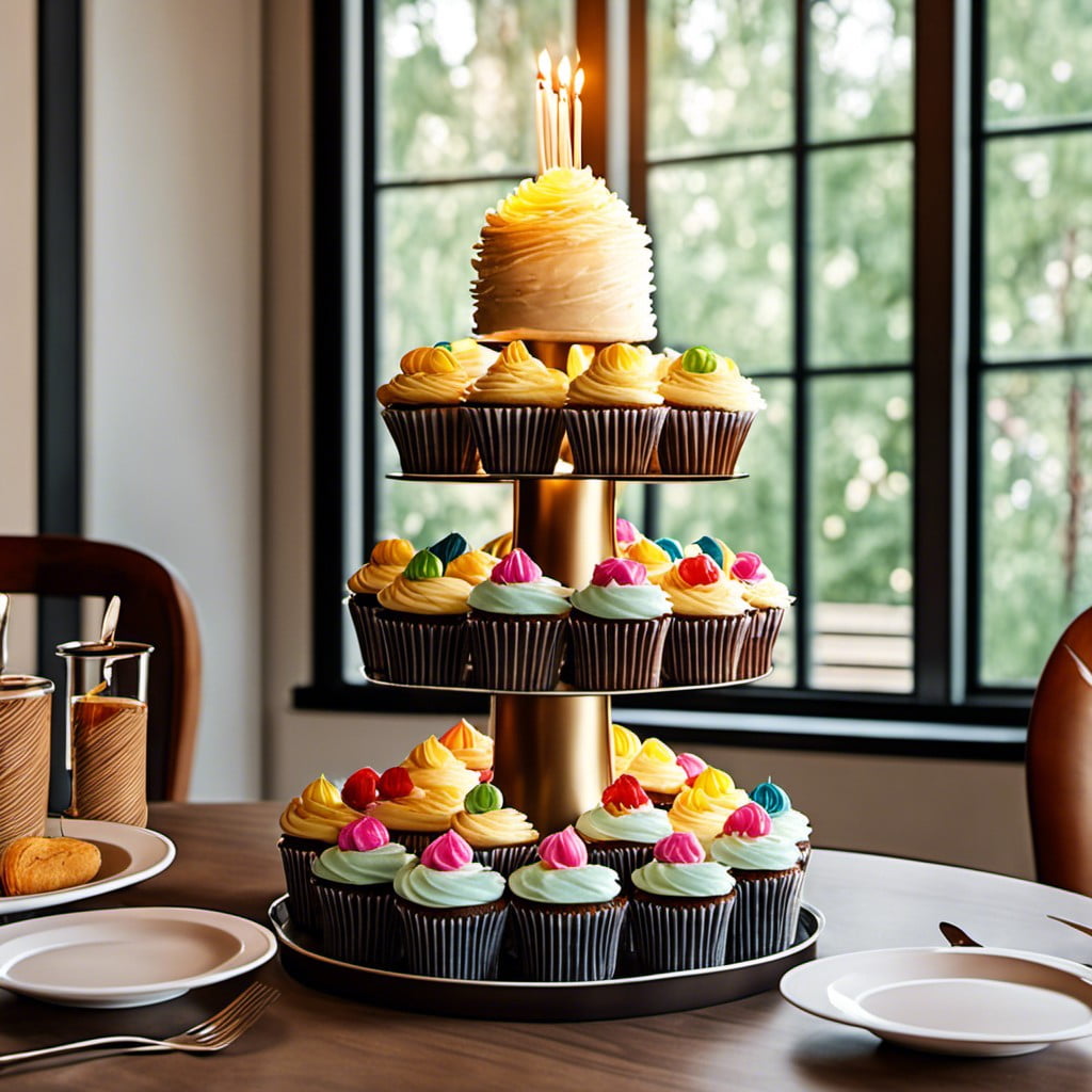 cupcake tower with birthday candles