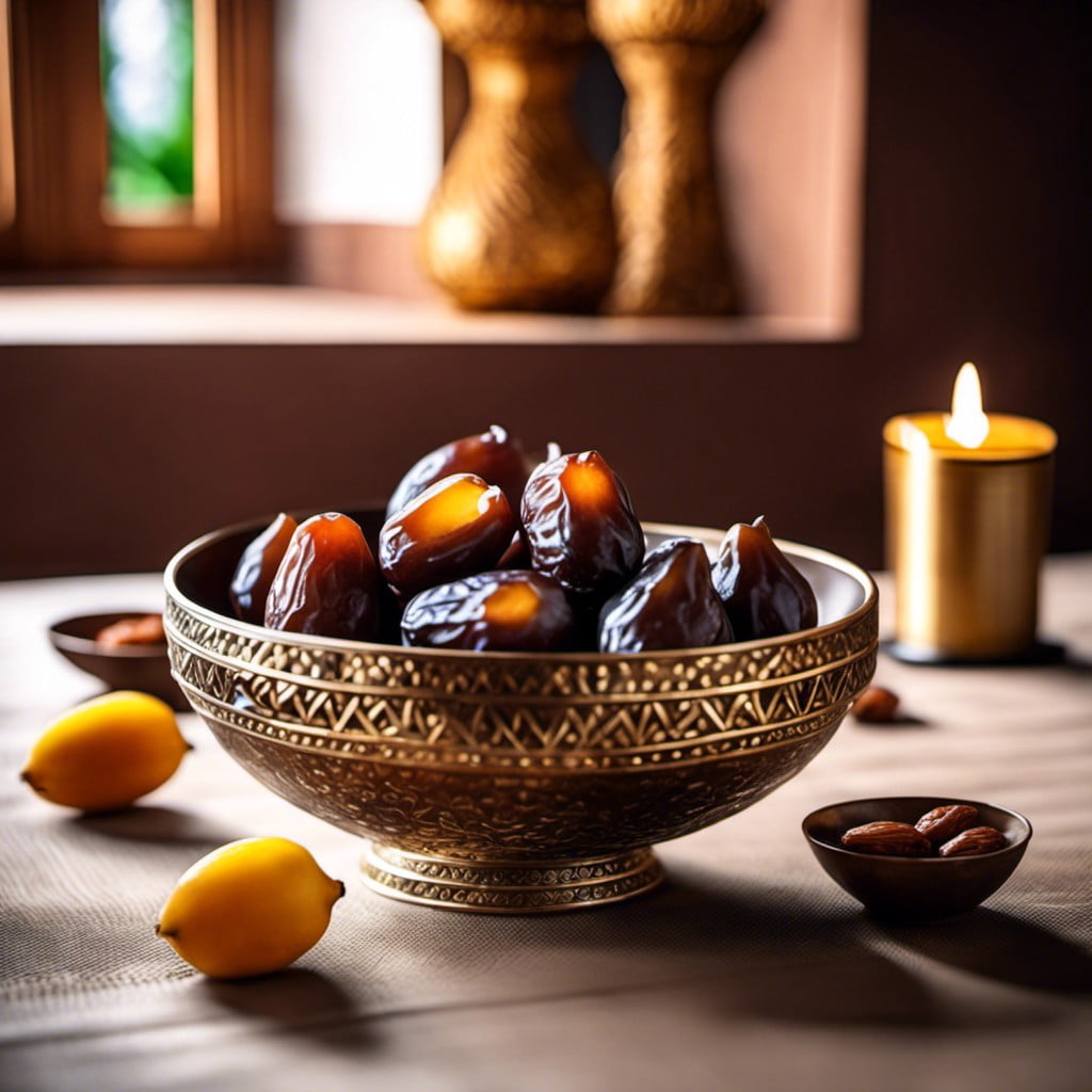 date fruit arrangement in decorative bowls