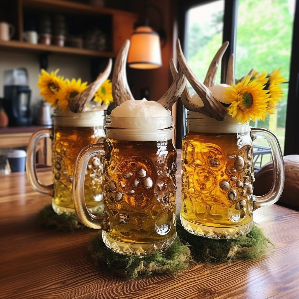 decorative beer mugs as centerpieces