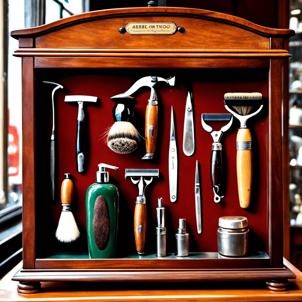 display cases for antique grooming tools