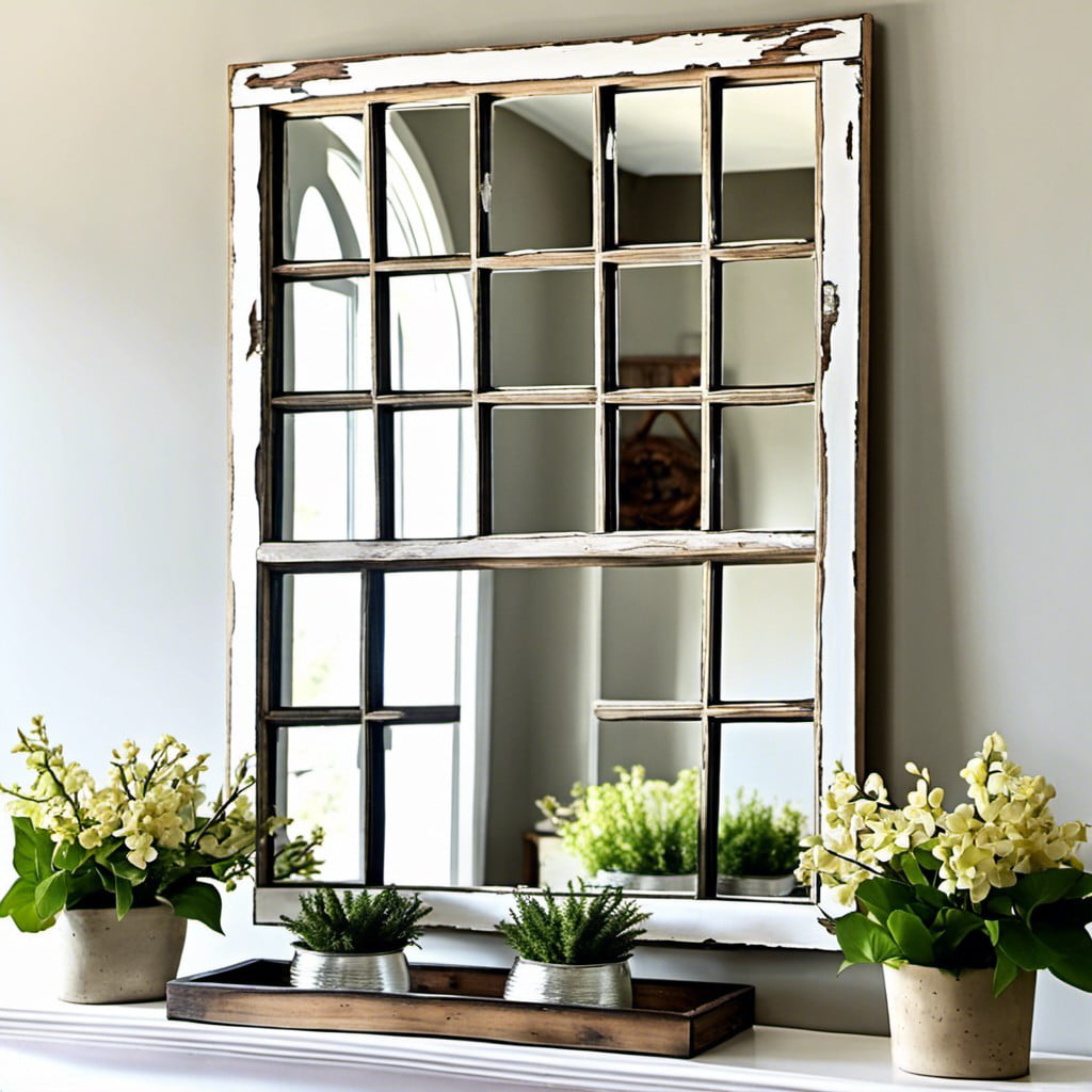 distressed window frame mirror