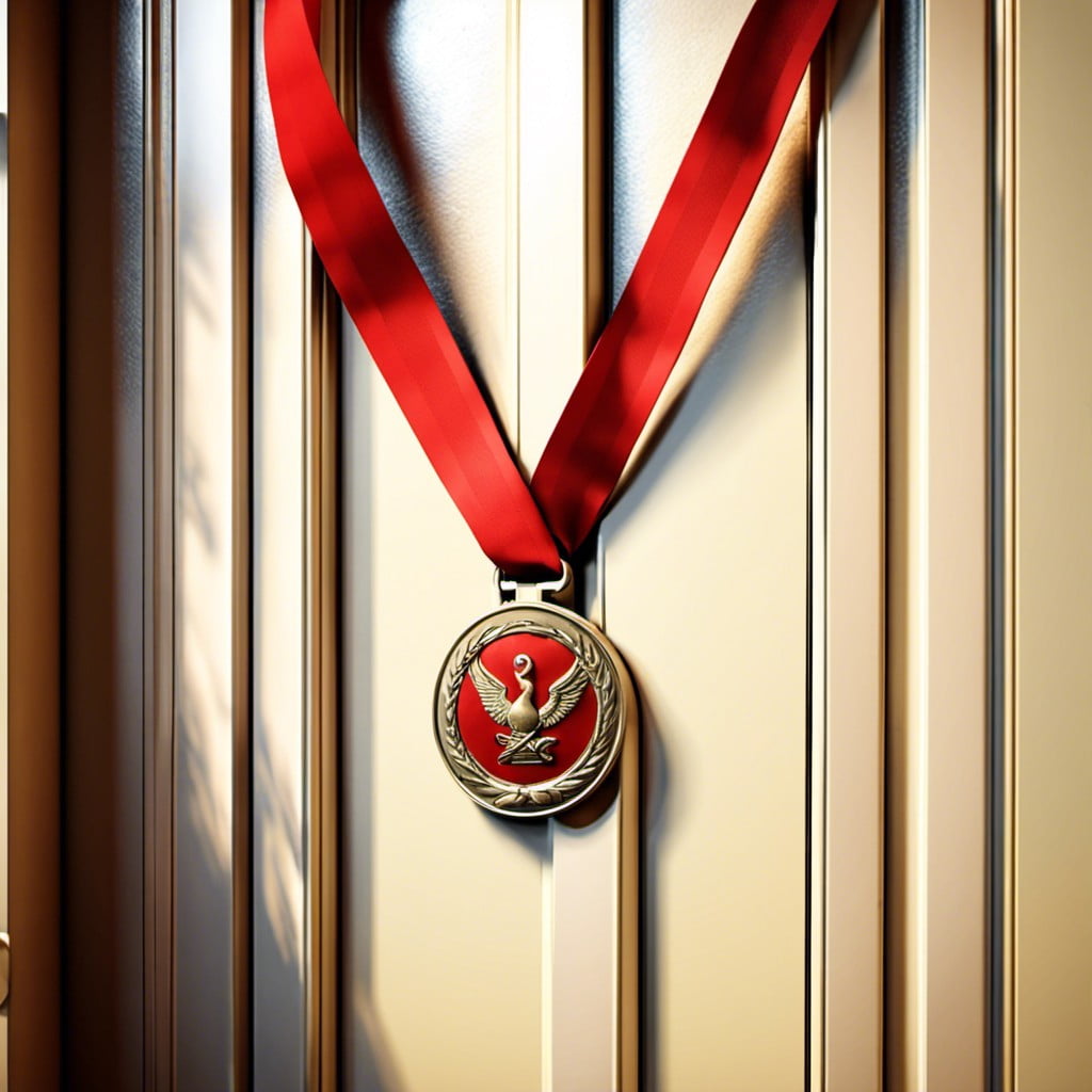 door dressed as a medal with a red ribbon symbolizing the victory in staying drug free
